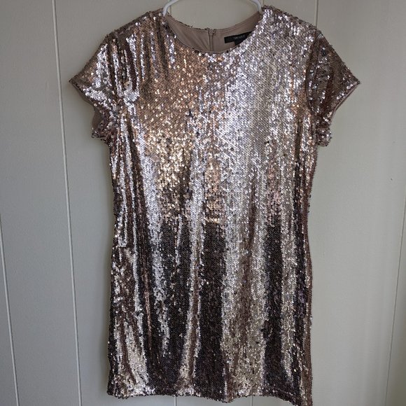 Forever 21 Rose Gold sequin party shift/Tshirt mini dress - Picture 2 of 10